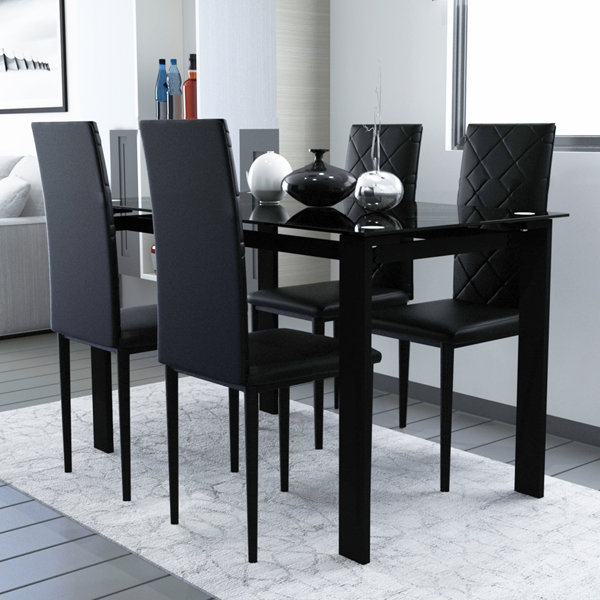 Latitude Run® Modern Black Leather Dining Chair Set Of 4 Modern Kitchen ...